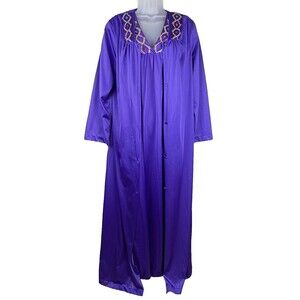 VTG 80's Vassarette Peignoir Set Small/Medium Dark Purple Jewel Tone Embroidery